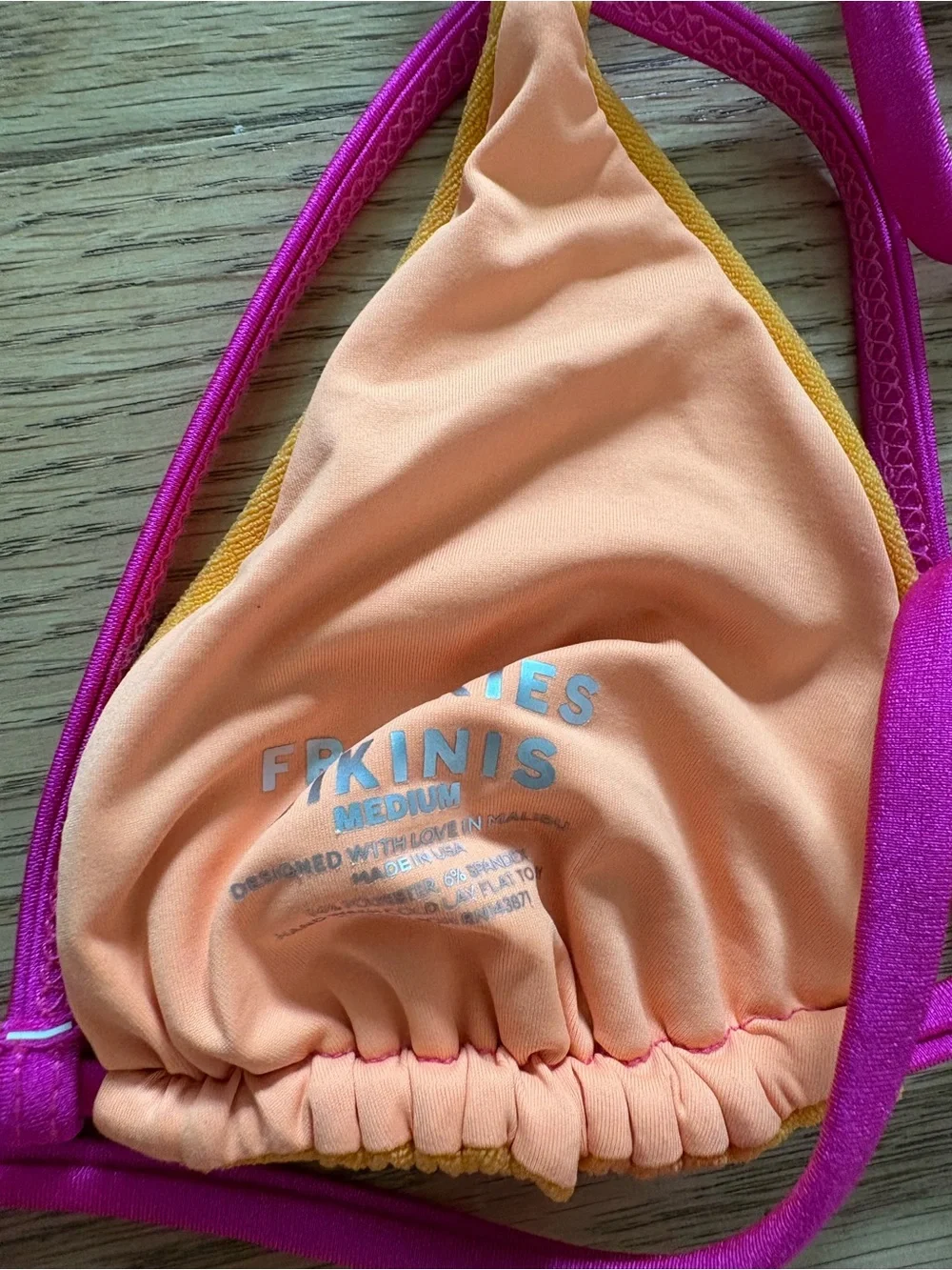 Frankie's Bikinis Orange Triangle Bikini with Pink Trim